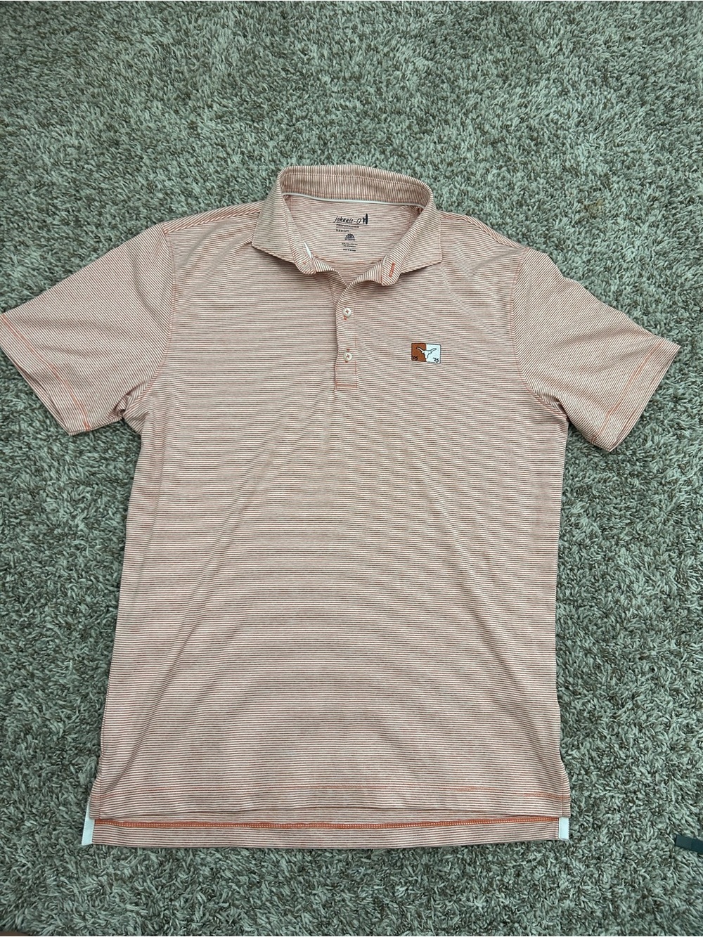 Johnnie-O Texas Longhorns Performance Polo Shirt Mens Medium Orange Striped NCAA
